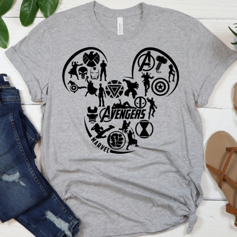 Bella Canvas Mickey Ears Marvel Avengers Gray Short Sleeve T-shirt Sz Adult XL